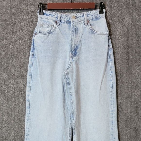 ZARA Jeans Womens 2 Blue Marine Straight Wide Leg High Waist Raw Hem - Picture 2 of 12